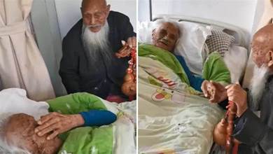 104歲哥哥拄拐看望97歲病重的妹妹，2人握著手難舍難分，妹妹哽咽喊：怕是今生是最後一次了