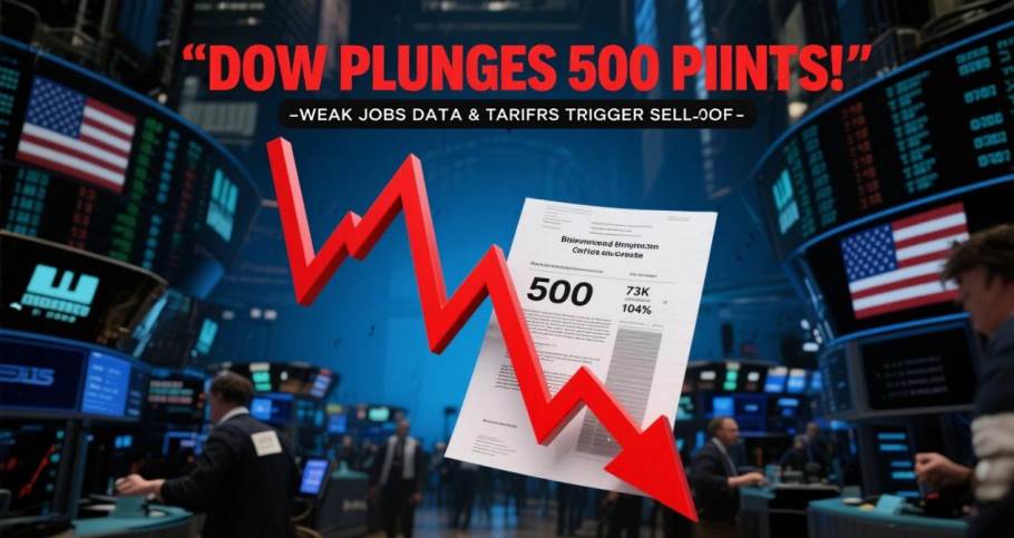 Dow Jones Plunges 500 Points on Friday as Weak Jobs Data and New Tariffs Spark a Sell - off​